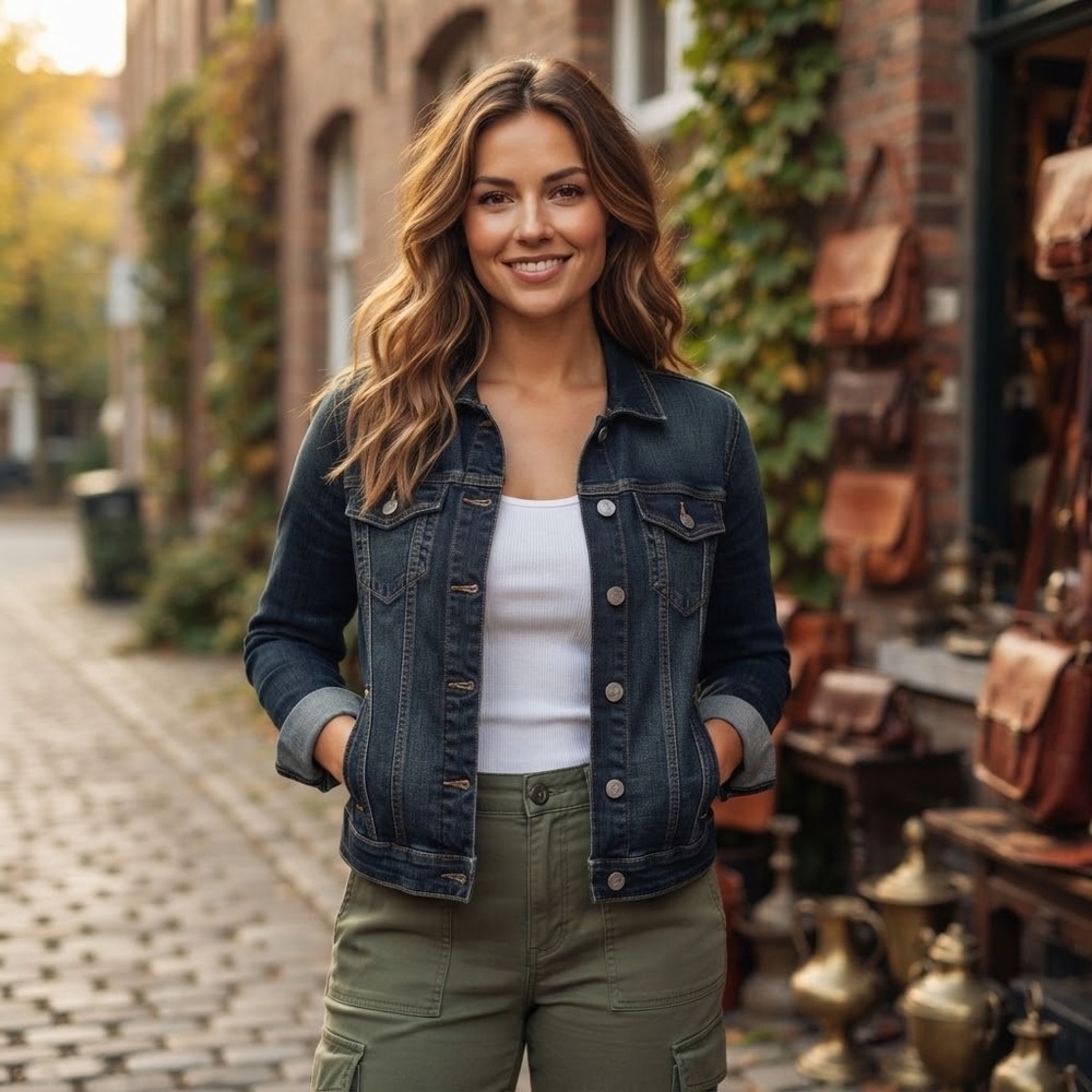 LC Lauren Conrad Denim Jacket Women 2X Dark Wash Distressed Trucker Fall Fashion